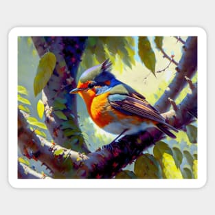 Robin redbreast bird sitting on a tre branch Sticker